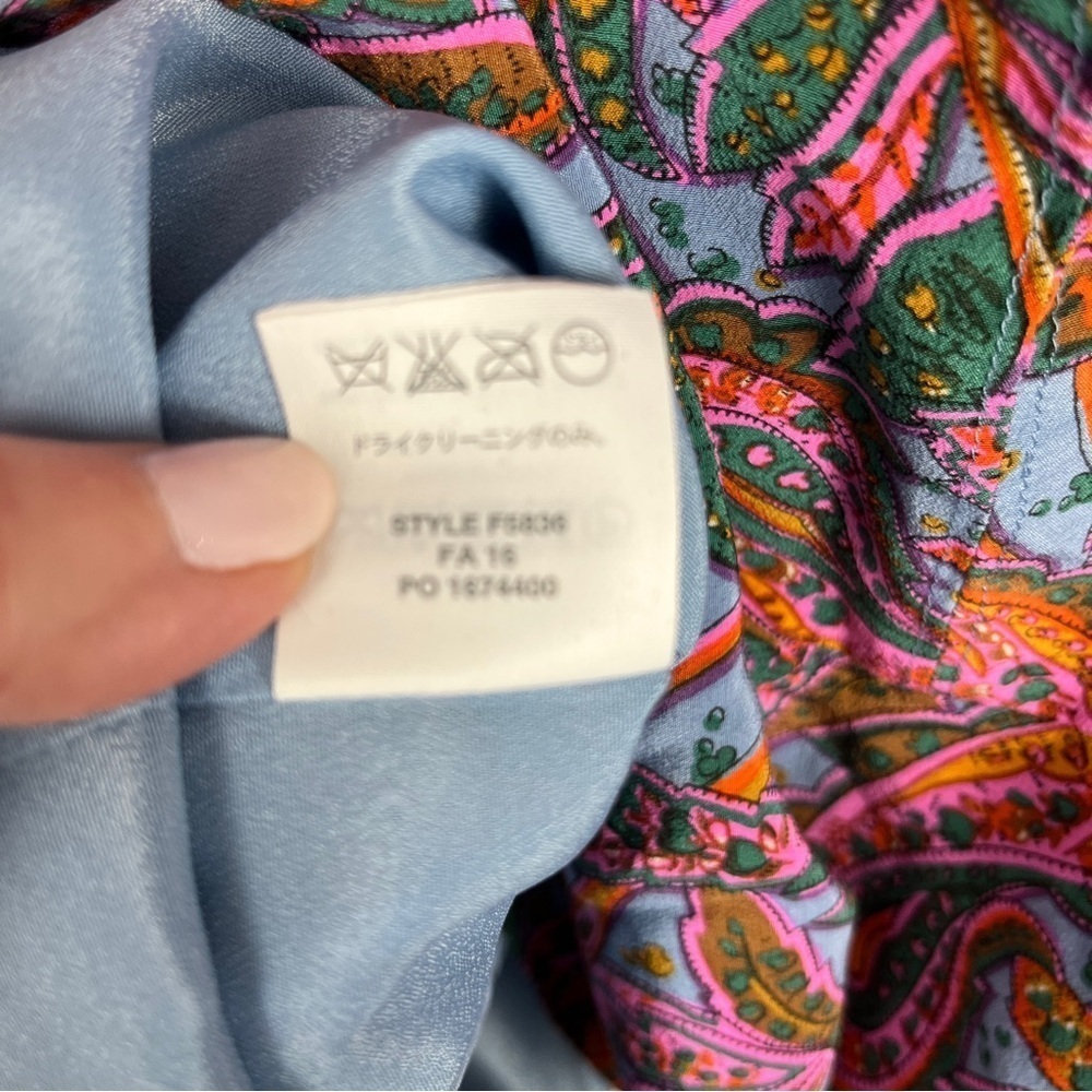 J. CREW Pink Blue Paisley 100% Silk Cap Flutter Sleeve Mini Dress Size 2 Petite - Picture 14 of 14